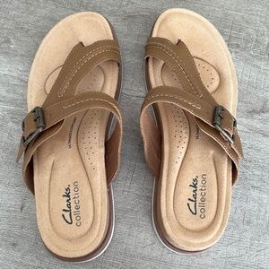 Clarks Brynn Madi Light Tan Leather Flip Flop Sandals Ultimate Comfort 7.5 M